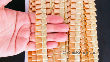 Satin, Tan Brown & Gold Pleated Lace Trim, Trim